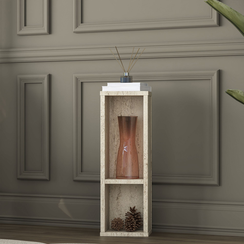 Aserio Medium Wooden Side Table in Travertine Marble Effect