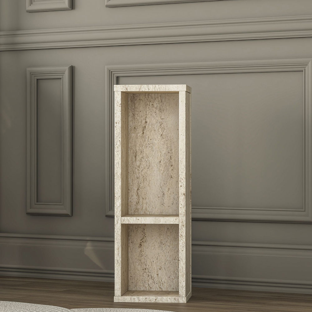 Aserio Medium Wooden Side Table in Travertine Marble Effect