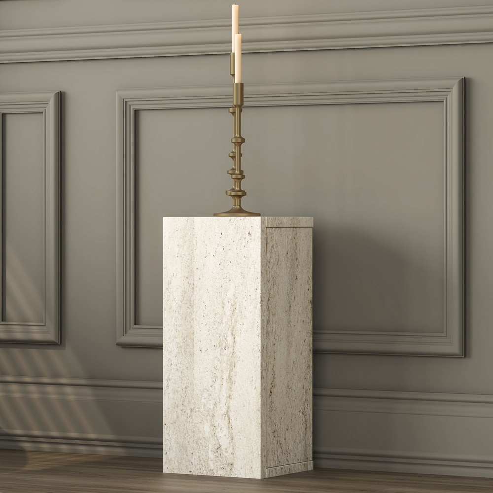 Aserio Small Wooden Side Table in Travertine Marble Effect