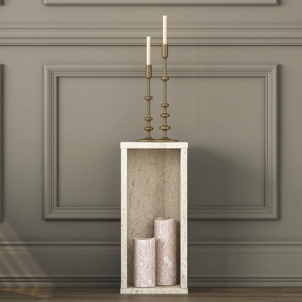 Aserio Small Wooden Side Table in Travertine Marble Effect