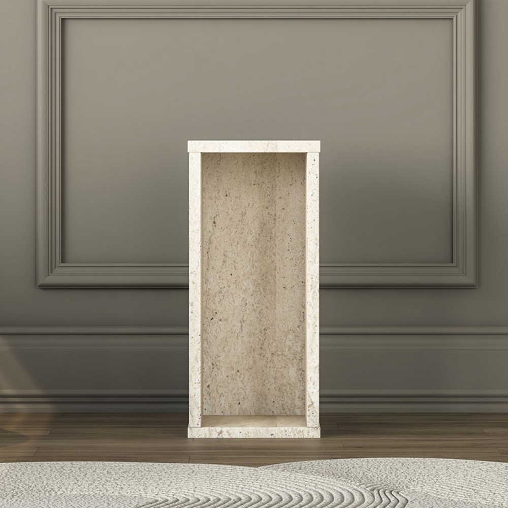 Aserio Small Wooden Side Table in Travertine Marble Effect