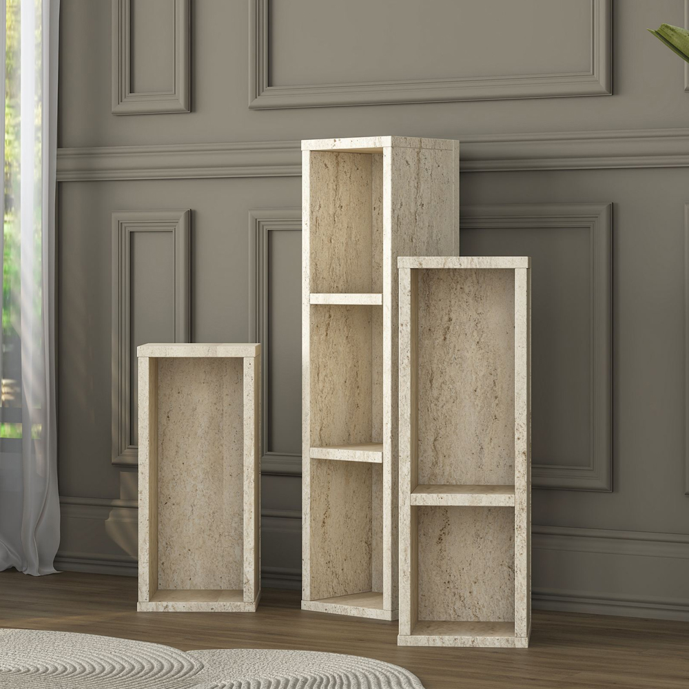 Aserio Wooden Nesting Side Tables in Travertine Marble Effect