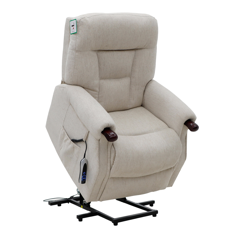 Aseris Fabric Dual Motor Lift Tilt Recliner Chair in Beige