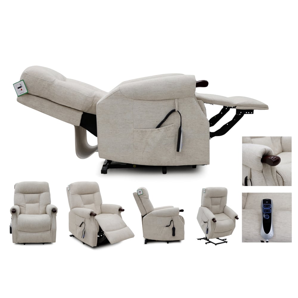 Aseris Fabric Dual Motor Lift Tilt Recliner Chair in Beige