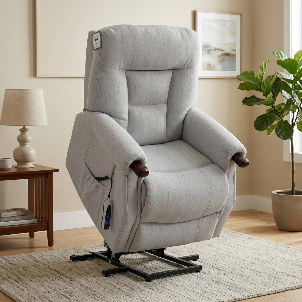 Aseris Fabric Dual Motor Lift Tilt Recliner Chair in Silver