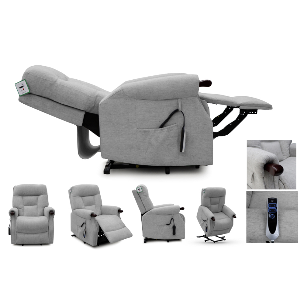 Aseris Fabric Dual Motor Lift Tilt Recliner Chair in Silver