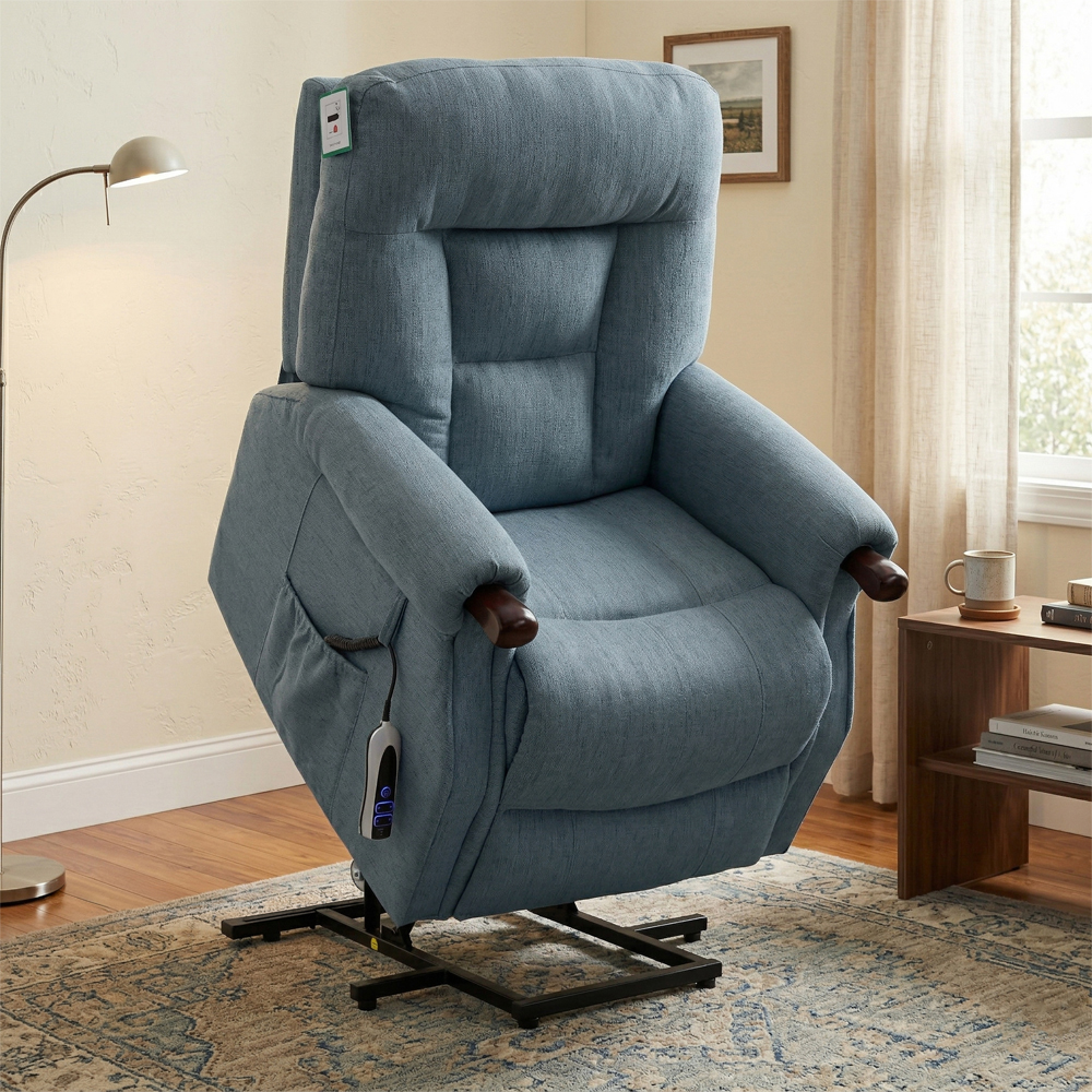 Aseris Fabric Dual Motor Lift Tilt Recliner Chair in Steel
