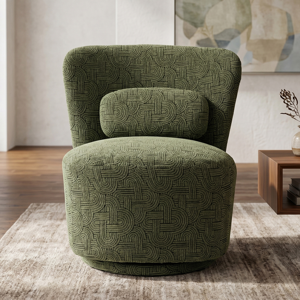 Aseron Fabric Swivel Accent Chair in Olive