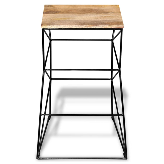 Asha Brown Wooden Bar Stools With Black Steel Frame In A Pair_2