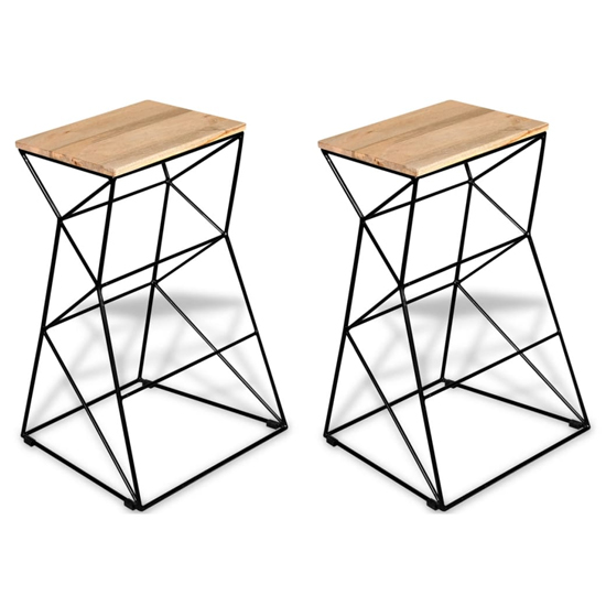 Asha Brown Wooden Bar Stools With Black Steel Frame In A Pair