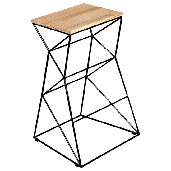 Asha Outdoor Wooden Bar Stool With Black Steel Frame In Brown