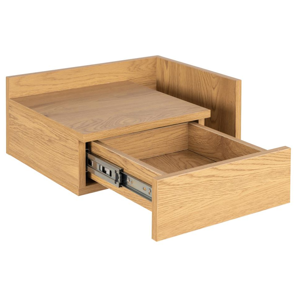 Ashanti Wall Hung Wooden Bedside Cabinet With 1 Shelf In Oak