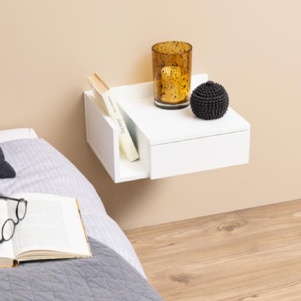 Product photograph of Ashanti Wall Hung Wooden Bedside Cabinet With 1 Shelf In White from Furniture in Fashion