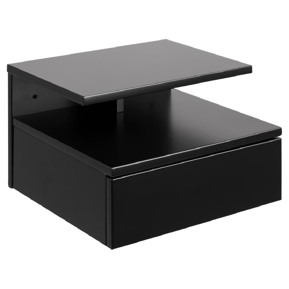 Ashanti Wall Hung Wooden Bedside Cabinet In Black