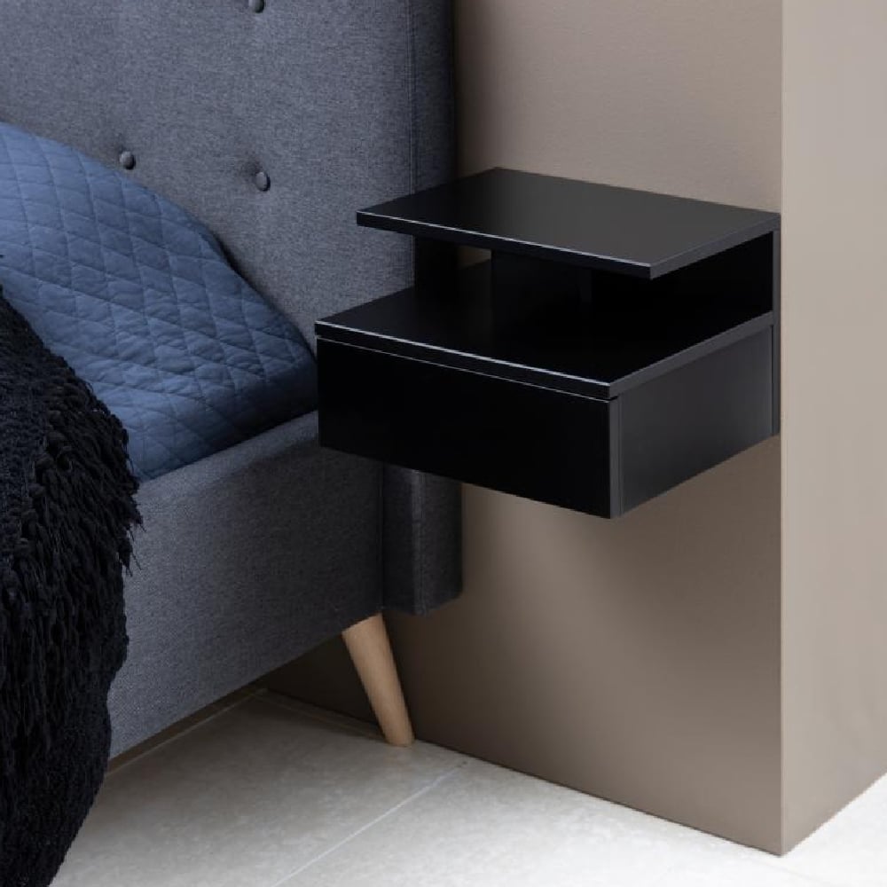 Ashanti Wall Hung Wooden Bedside Cabinet In Black