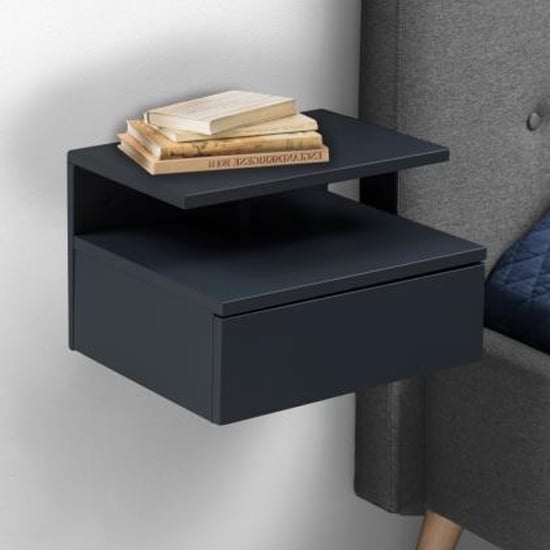 Photo of Ashanti wall hung wooden bedside cabinet in dark grey