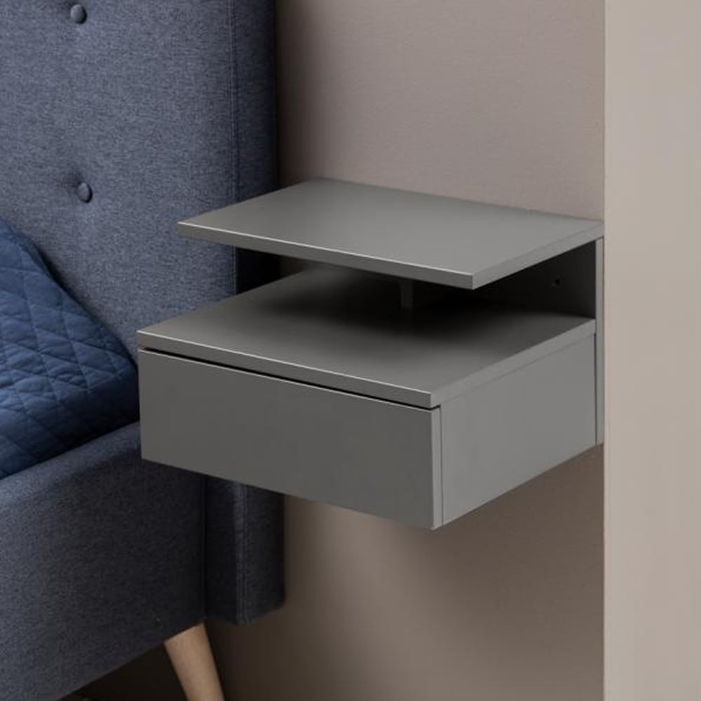 Ashanti Wall Hung Wooden Bedside Cabinet In Grey