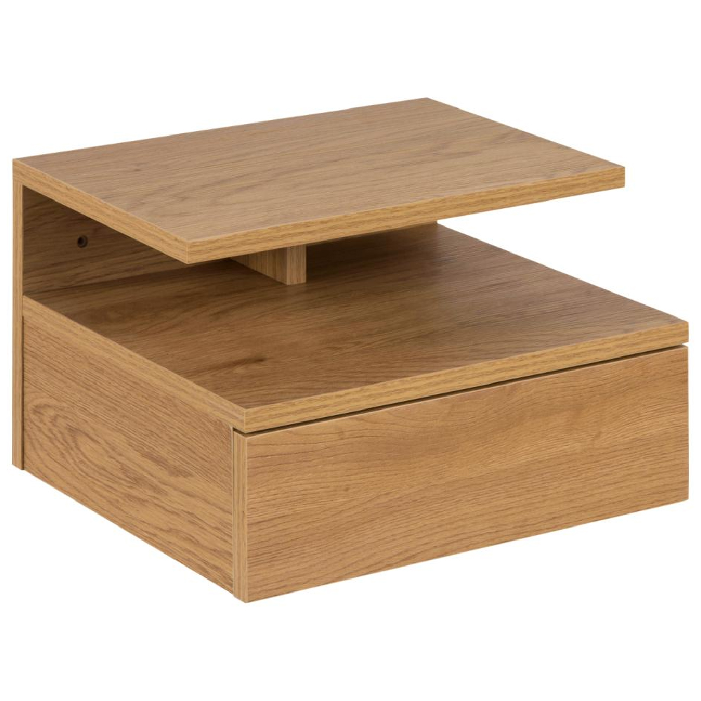 Ashanti Wall Hung Wooden Bedside Cabinet In Matt Oak
