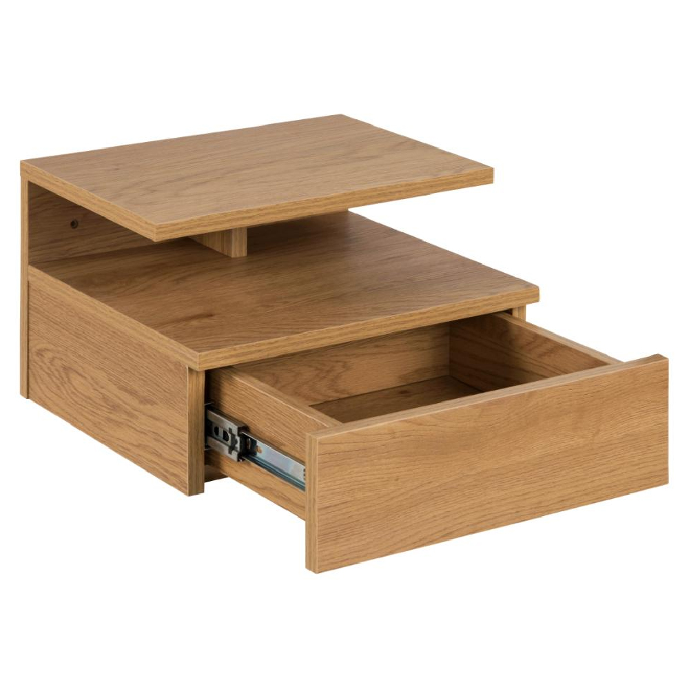 Ashanti Wall Hung Wooden Bedside Cabinet In Matt Oak