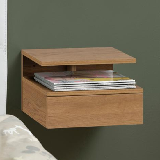 Ashanti Wall Hung Wooden Bedside Cabinet In Matt Wild Oak thumbnail