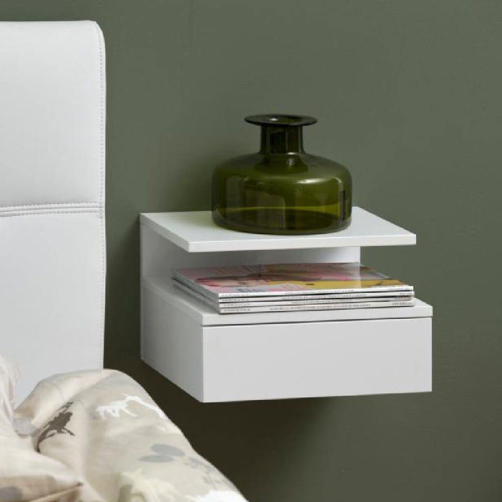 Ashanti Wall Hung Wooden Bedside Cabinet In White