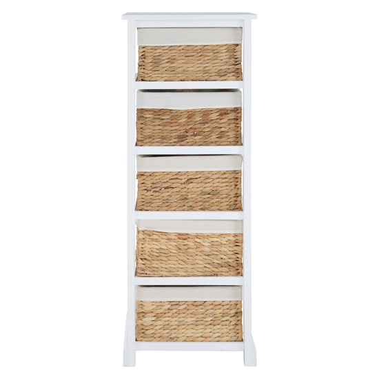 Ashbile Wooden Chest Of 5 Basket Drawers In White