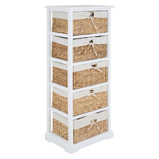 Ashbile Wooden Chest Of 5 Basket Drawers In White