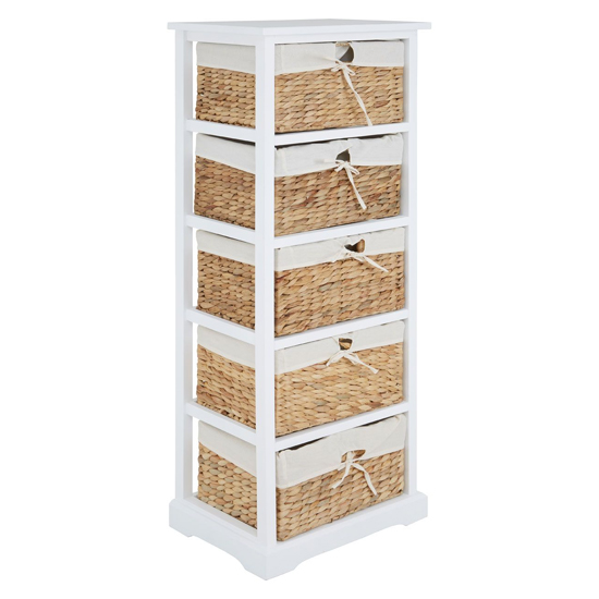 Product photograph of Ashbile Wooden Chest Of 5 Basket Drawers In White from Furniture in Fashion