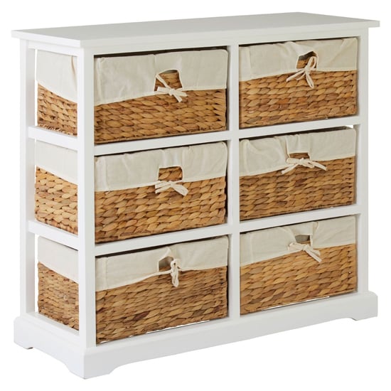 Product photograph of Ashbile Wooden Chest Of 6 Basket Drawers In White from Furniture in Fashion