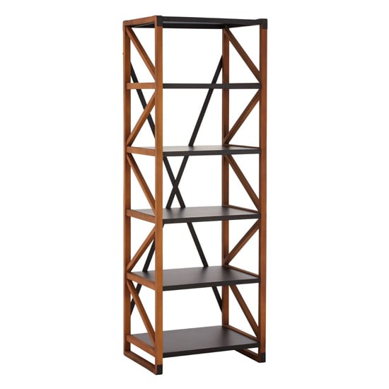 Product photograph of Ashbling 5 Tiers Wooden Bookcase In Natural And Black from Furniture in Fashion