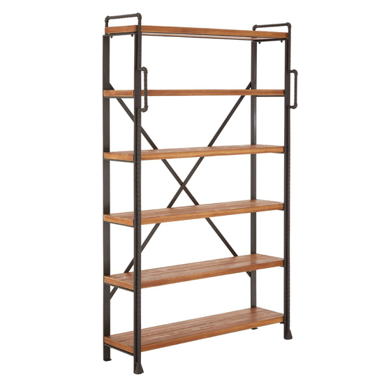 Product photograph of Ashbling 5 Tiers Wooden Shelving Unit In Natural And Black from Furniture in Fashion