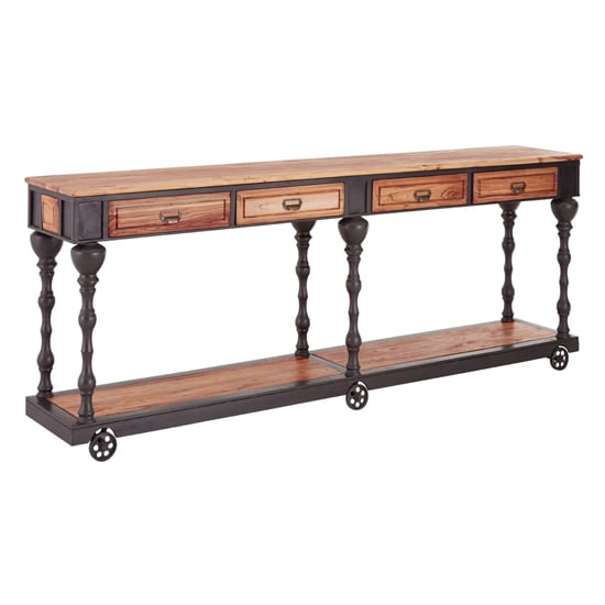 Ashbling Rolling Wooden Console Table In Elm Wood Furniture in Fashion
