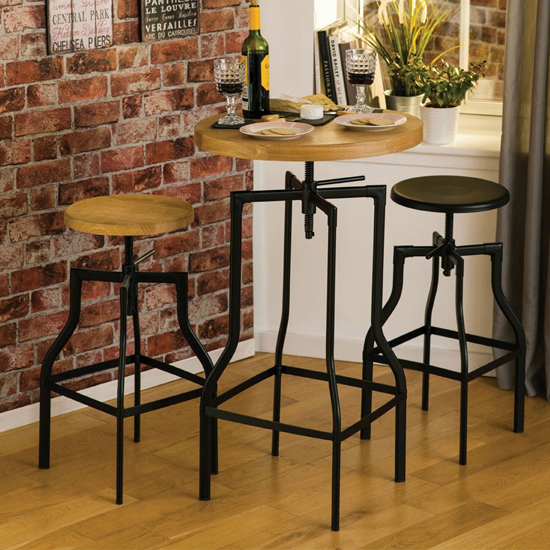 Ashbling Round Wooden Bar Table In Natural FiF