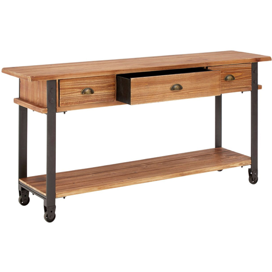 Ashbling Wooden Console Table With 3 Drawers In Natural