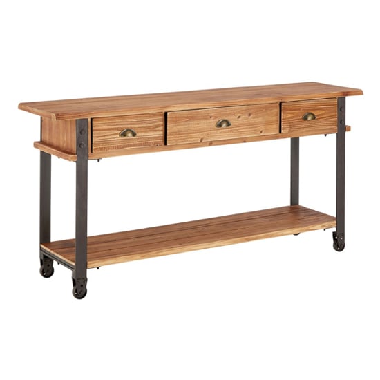 Photo of Ashbling wooden console table with 3 drawers in natural