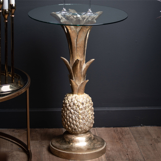 Ashbon Clear Glass Side Table With Gold Pineapple Base Furniture in