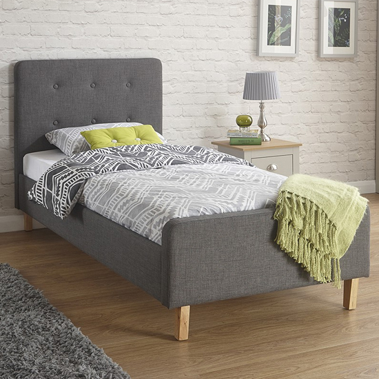 Alkham Fabric Upholstered Single Bed In Grey