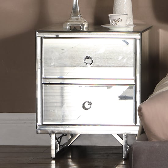 Read more about Aerfen mirrored bedside cabinet with 2 drawers in silver