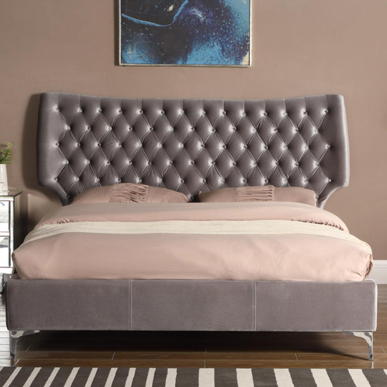 Aerfen Velvet Upholstered King Size Bed In Grey Furniture in Fashion