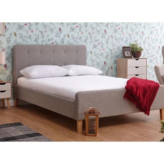 Read more about Alkham wooden double bed in light grey