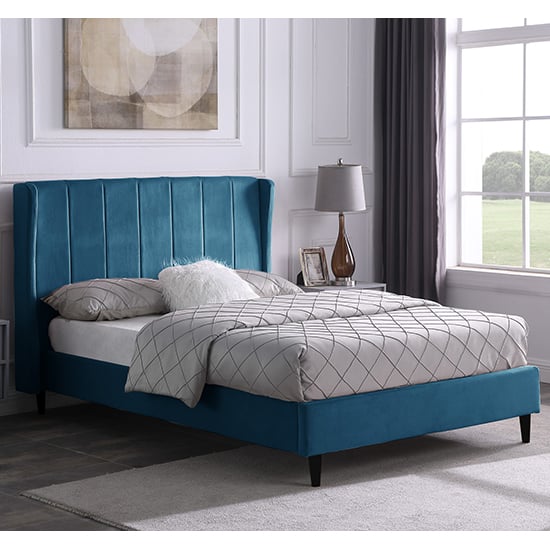 Photo of Ashburton velvet fabric double bed in blue