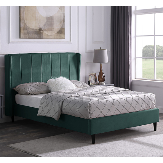 Photo of Ashburton velvet fabric double bed in green