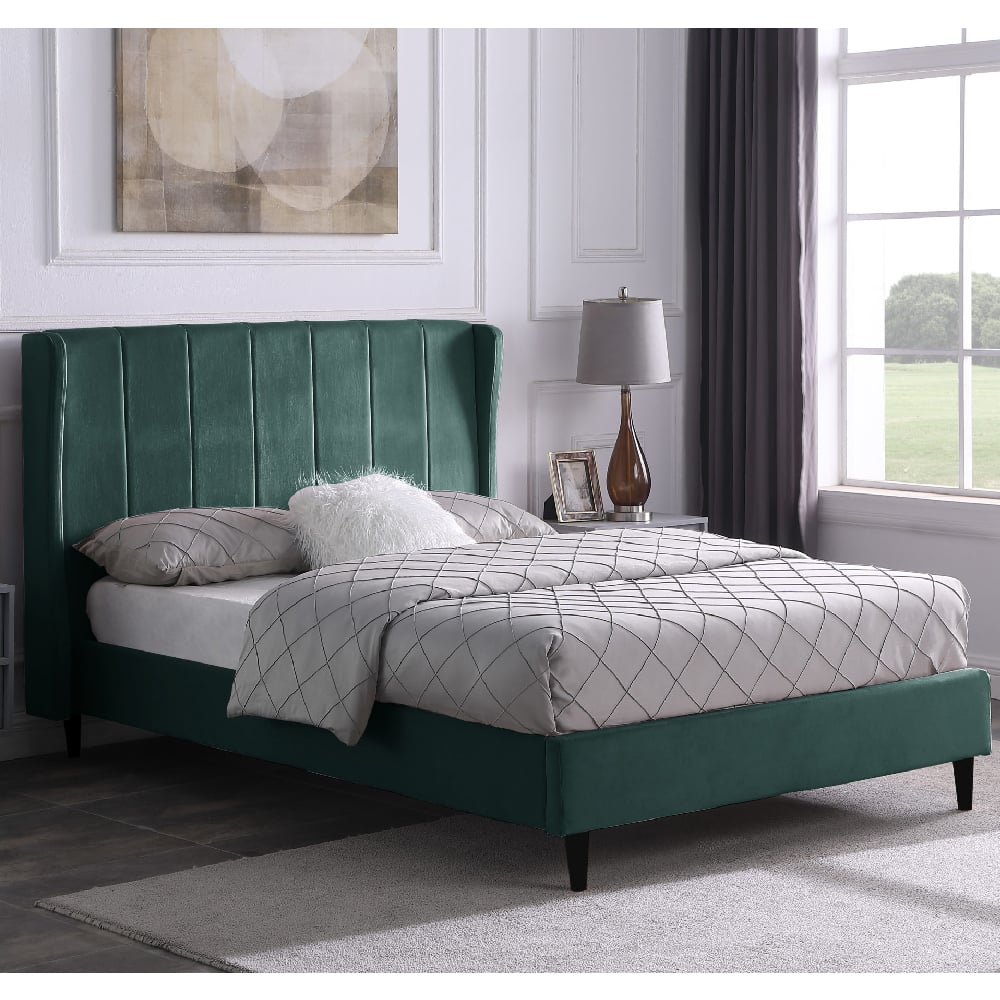 Photo of Ashburton velvet fabric double bed in green