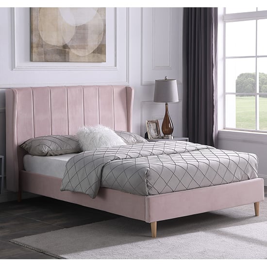 Product photograph of Ashburton Velvet Fabric King Size Bed In Pink from Furniture in Fashion