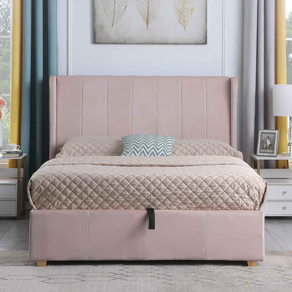 Ashburton Velvet Ottoman Storage Double Bed in Pink