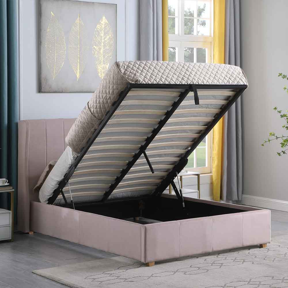 Ashburton Velvet Ottoman Storage Double Bed in Pink