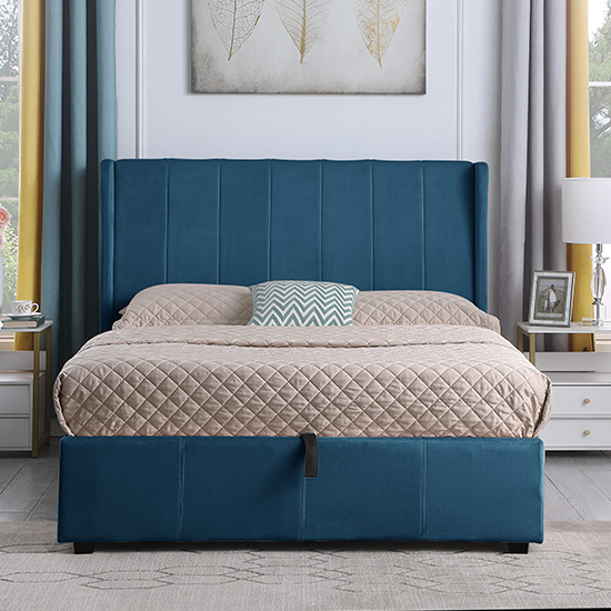 Ashburton Velvet Fabric Storage King Size Bed In Blue Furniture in