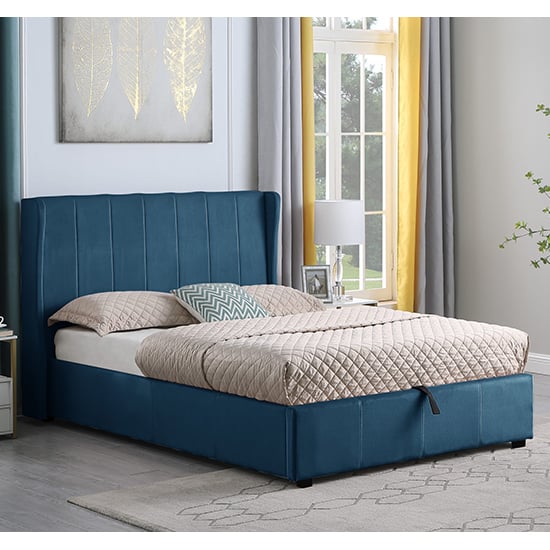 Ashburton Velvet Fabric Storage King Size Bed In Blue