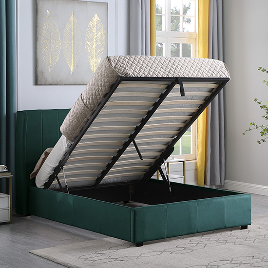 Ashburton Velvet Fabric Storage King Size Bed In Green