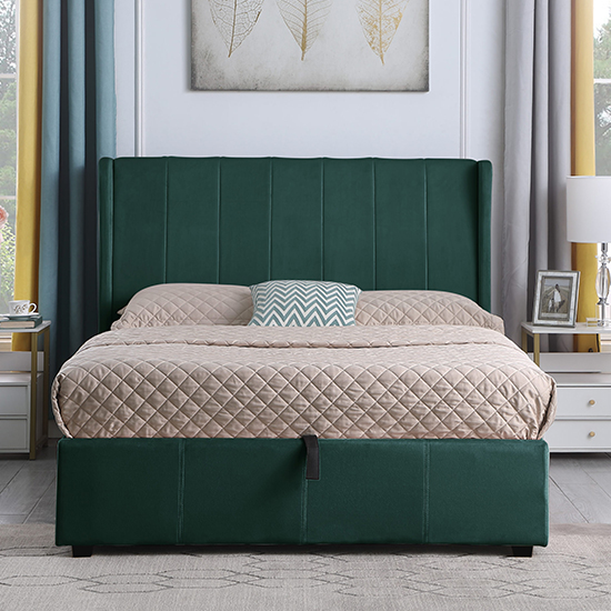 Ashburton Velvet Fabric Storage King Size Bed In Green